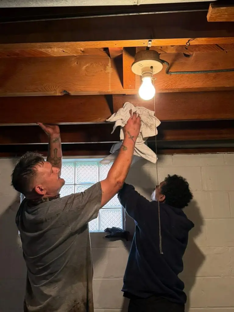 Basement mold removal on ceiling joists, Greensburg, PA