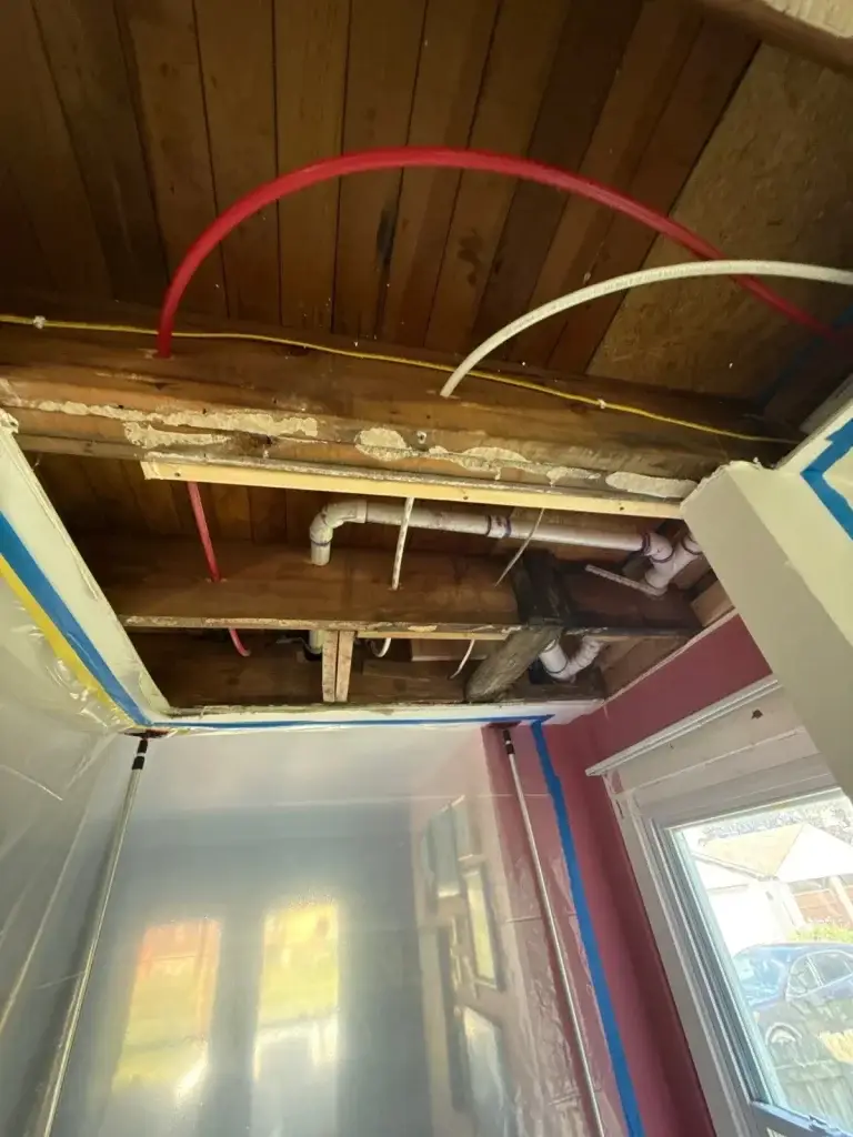 Ceiling removed after water damage in Pittsburgh, PA