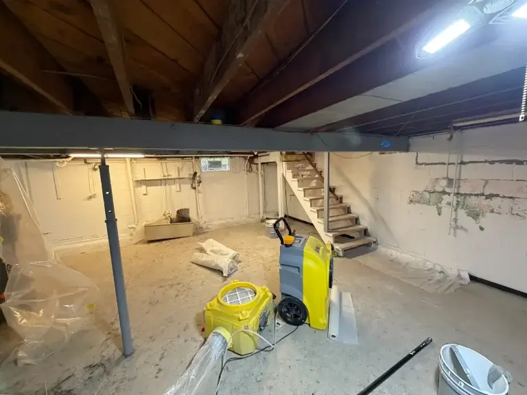 Clean, open basement after mold remediation in Leechburg, PA