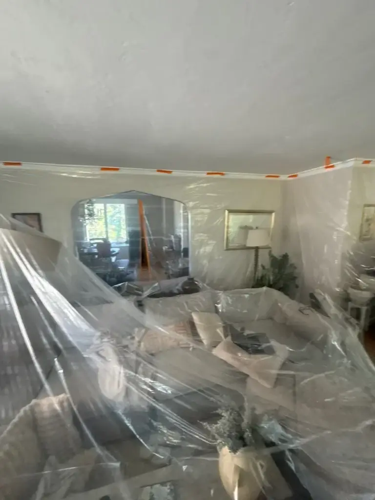 Room sealed in plastic before remediation in Pittsburgh, PA