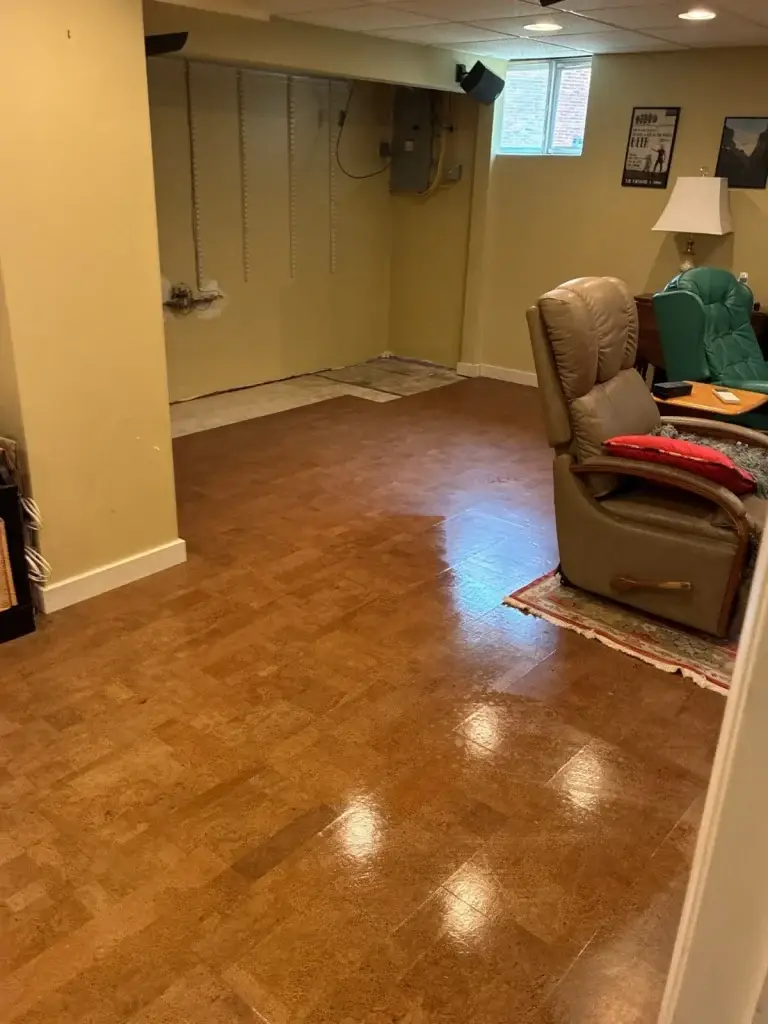 Room finished with new flooring after remediation in Murrysville, PA