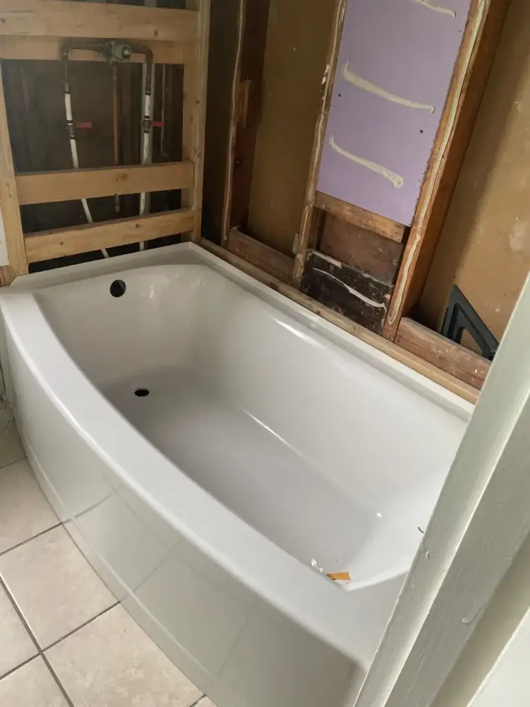 New bathtub installed during a bathroom remodel in Pittsburgh, PA