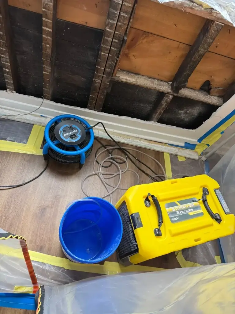 Air mover drying a wet floor in Pittsburgh, PA