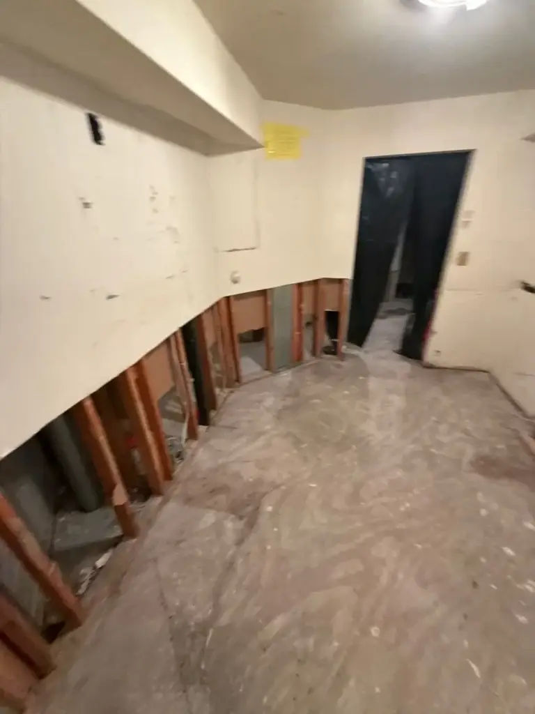 Flood cuts along the lower walls after water damage in Wexford, PA
